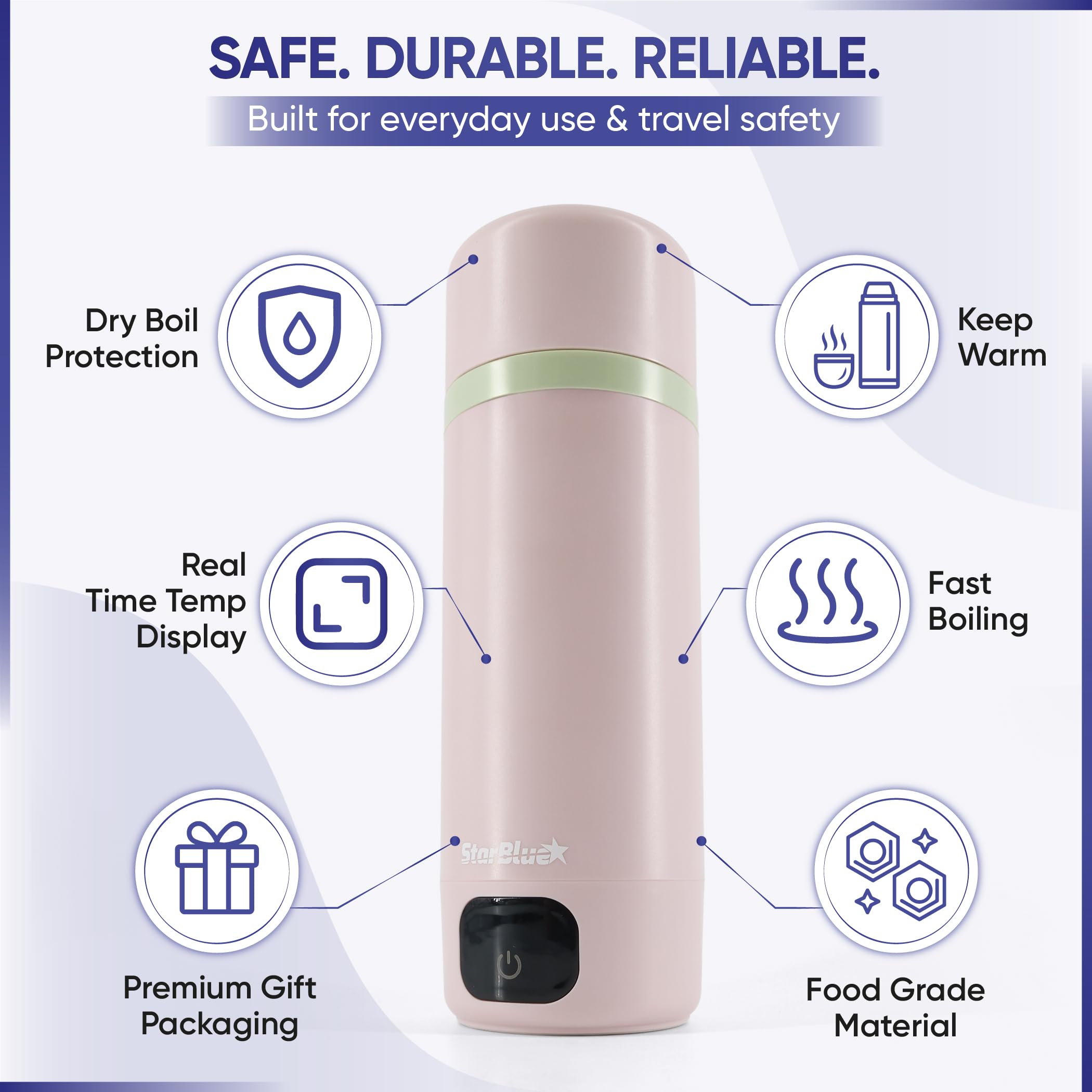 StarBlue Bouilloire de voyage portable rose, 350 ml, bouilloire électrique avec tension globale, 6 modes de température, affichage commutable ℃/℉, chaudière à eau compacte pour la maison et le bureau
