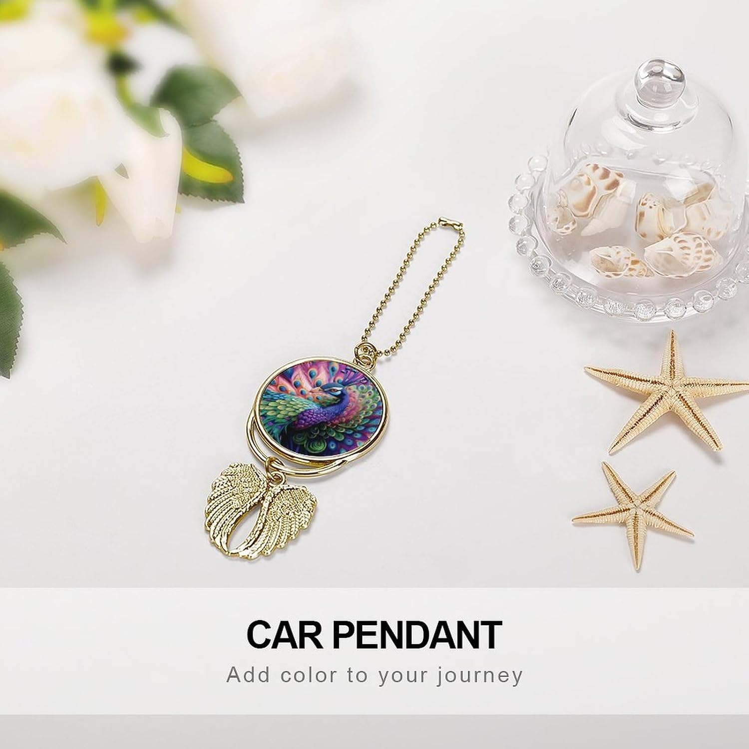 Colorful Peacock Mirror Pendant Car Hanging Ornament image 4