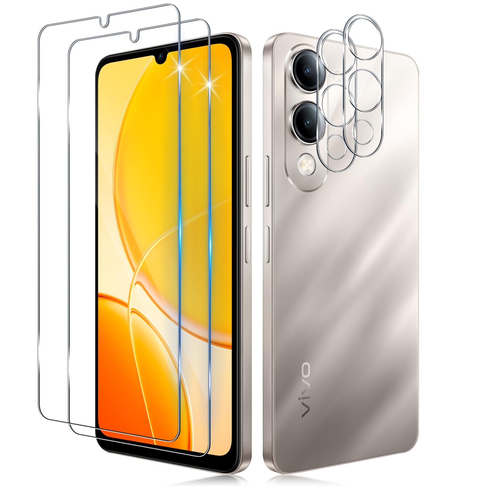 Vetro Temperato Per Vivo Y29s 5G: 3 Pellicole + 2 Protezioni Lente, HD E Antigraffio!