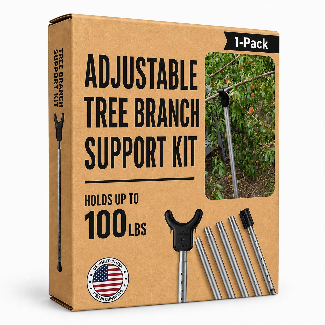 Adjustable Aluminum Tree Support Pole | Tree Crutch Sold Separately | Prevents Fruit Tree Branch Breakage | Heavy-Duty DIY Trellis | Supports 100 lbs | Stable Garden Stake for Leaning Trees (1-Pack)