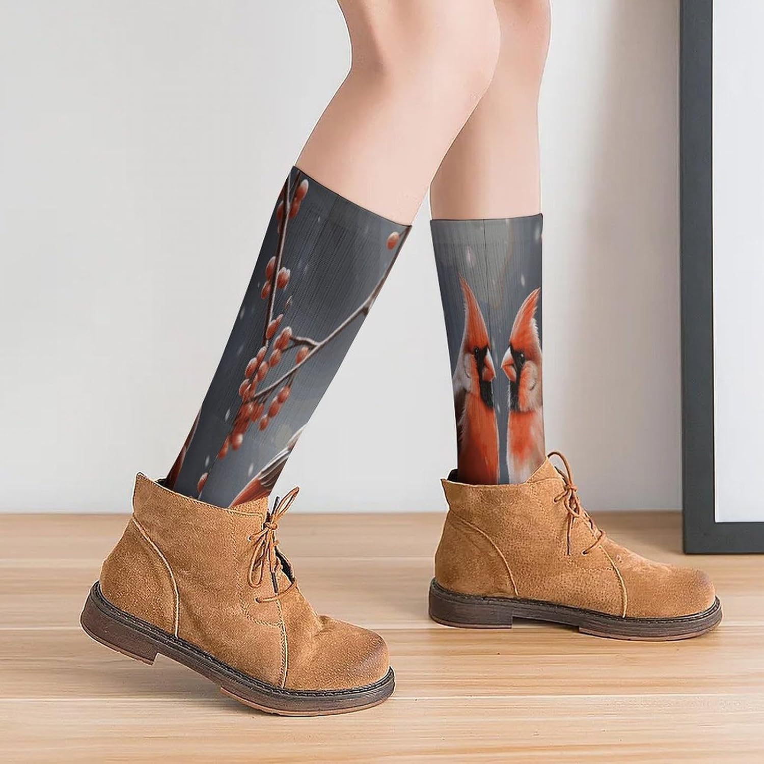 Cute Cardinal Birds Crew Socks Casual Breathable Calf Socks | Cushion Running Athletic Socks Long Performance Breathable Sports Socks for Women Men