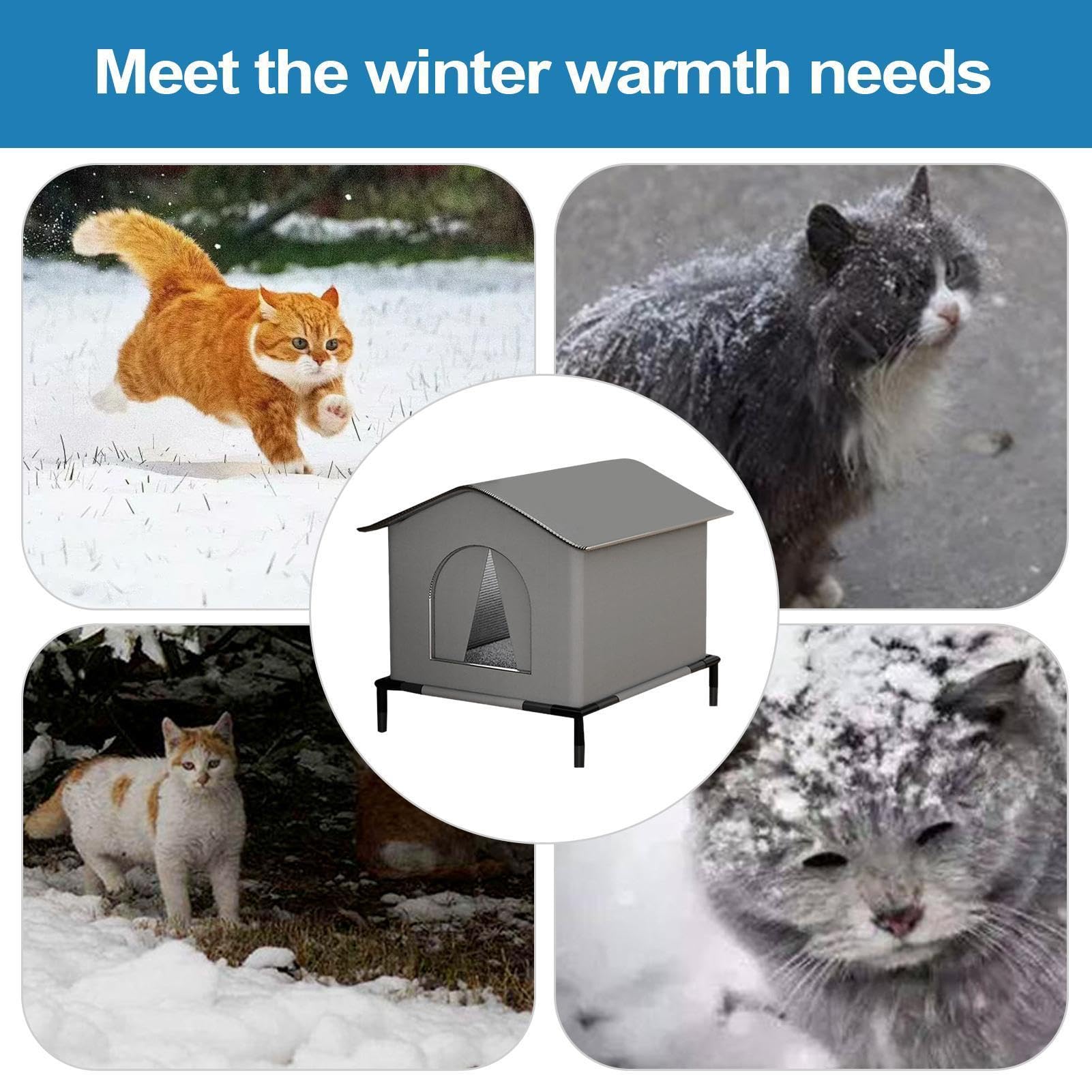 Caseta para Gatos Exterior | Refugio Cálido para Mascotas en Invierno con Alfombrilla y Puertas - Cueva para Mascotas con Aislamiento Térmico para Jardín y Terraza