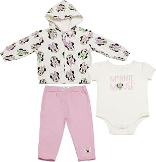 Disney Clothes Baby Girls 3-Piece Layette Set – Minnie Mouse Outfit Set with Jacket, Bodysuit & Pants (0M–9M)