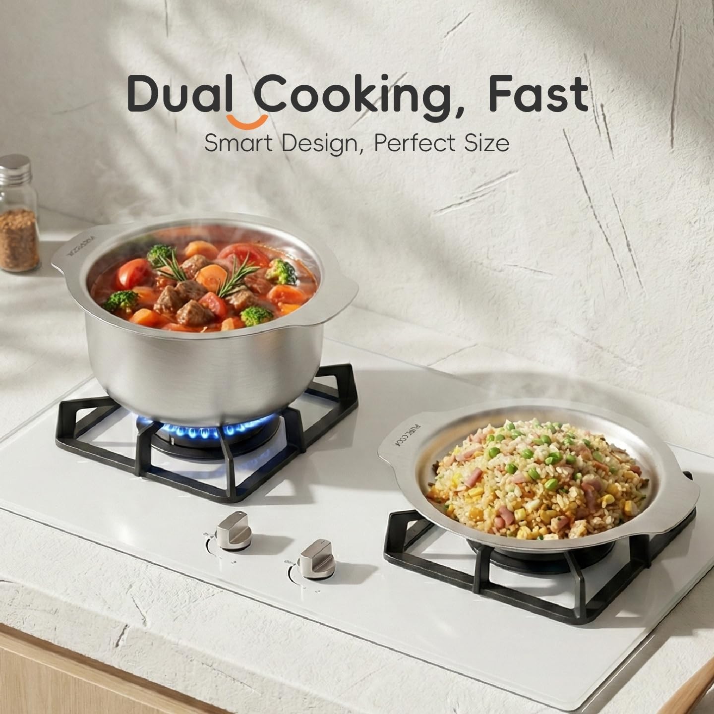 6-Piece Food-Grade 304 Stainless Steel Kitchenware Set (with Scratch-Resistant Finish), Heat-Resistant - Comes With Free Heat-Resistant Silicone Gloves And Lid Knobs, Suitable For Frying, Boiling