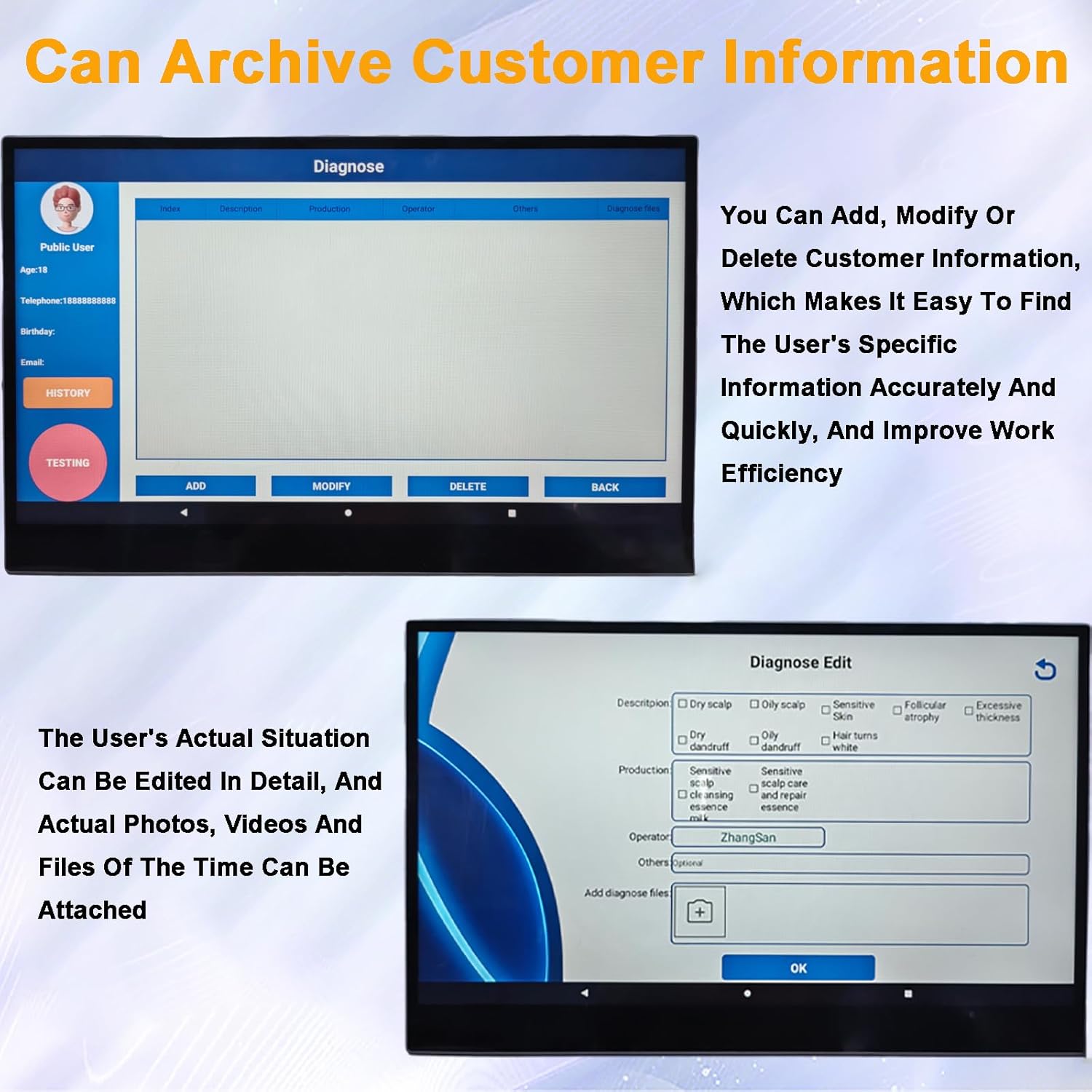 Skin Diagnosis Hair Analyzer, 15.6 Inch Multifunctional Hair Follicle Skin Detector Machine, with Customer Archive Function and 64GB Storage, Plug in Use for Home, Salon