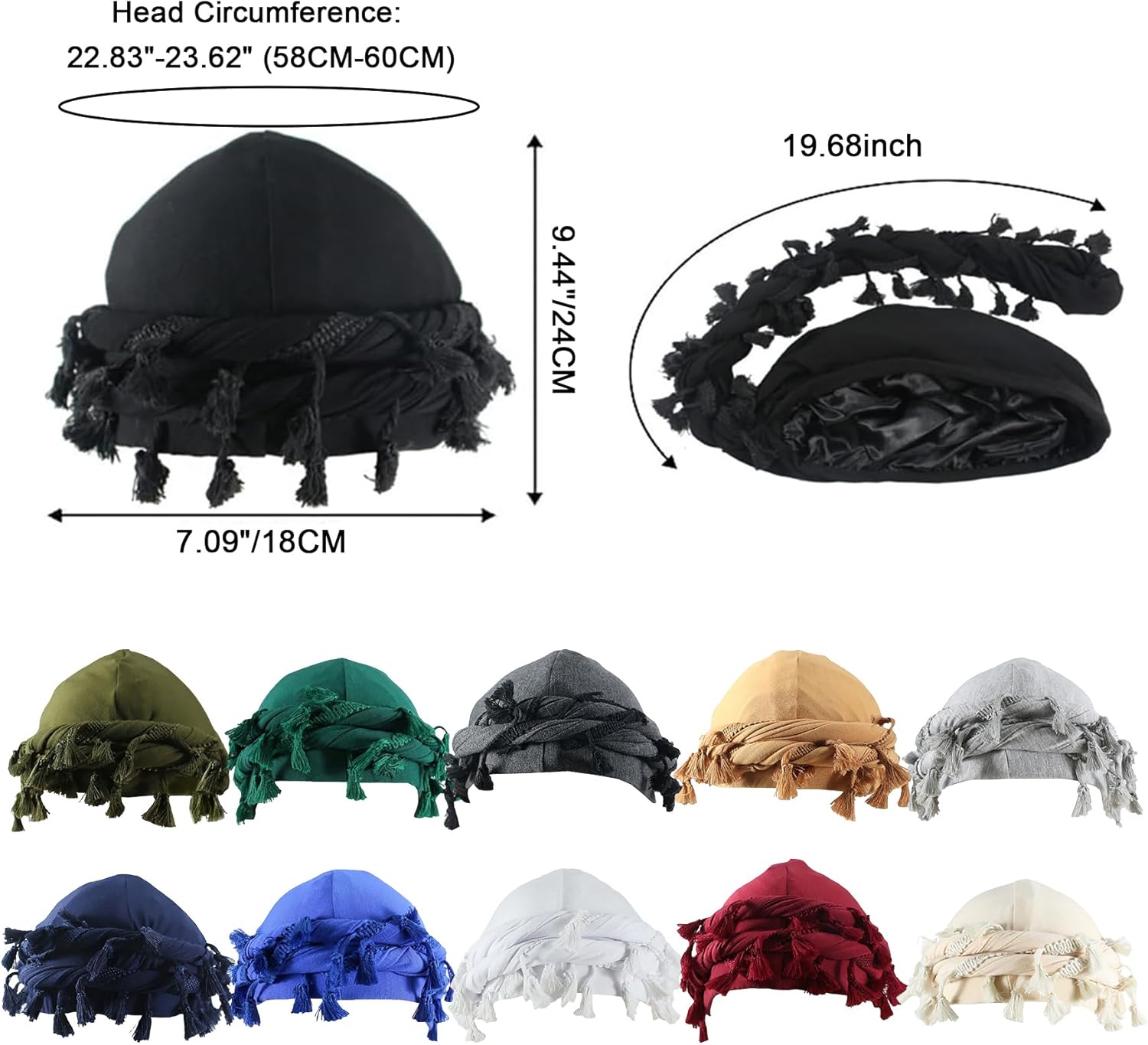 Turban for Men Vintage Twist Head Wraps Satin Lined Halo Turban Head Scarf Lightweight Tassel Beanie Hats - Image 6