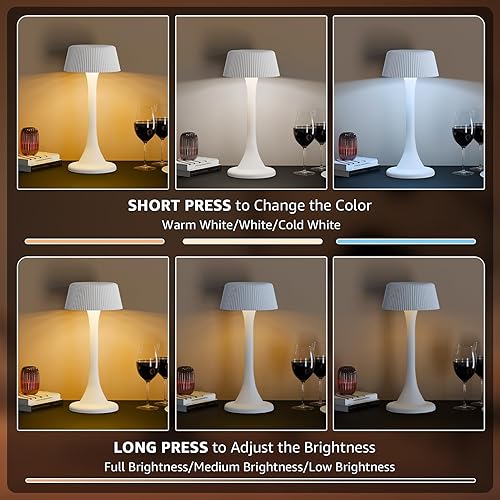 Miniatura 2 de uuffoo Lámpara de mesa recargable, lámpara de mesa para exteriores inalámbrica con atenuación continua y 3 temperaturas de color, luz nocturna a