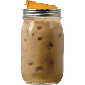 Jarware Drink, Orange Lid for Regular-Mouth Mason Jars