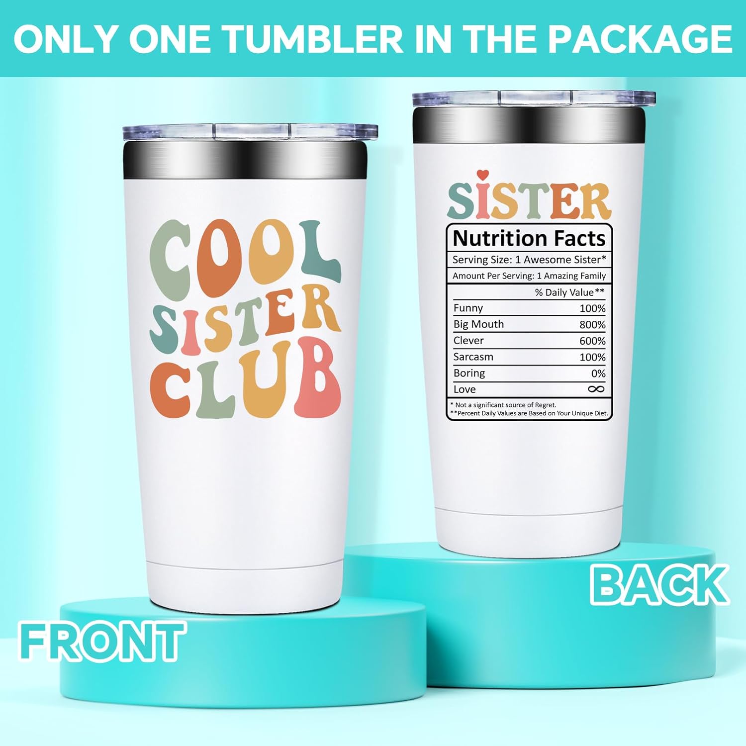 BIRGILT Sister Gifts from Sisters - Birthday, Valentines Day, Mothers Day Gifts for Sisters - 20oz Cool Sister Club Tumbler Cup - Image 2