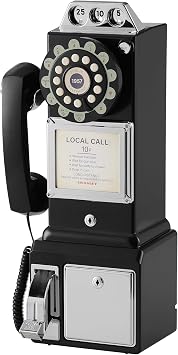 Crosley 1950's Payphone with Push Button Technology, Black, Wall-Mounted Landline Phone, CR56-BK