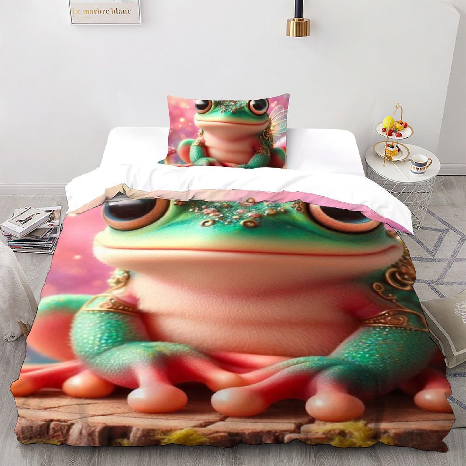 Housse de couette grenouille 135x200 animaux imprimé 3D en microfibre avec fermeture éclair