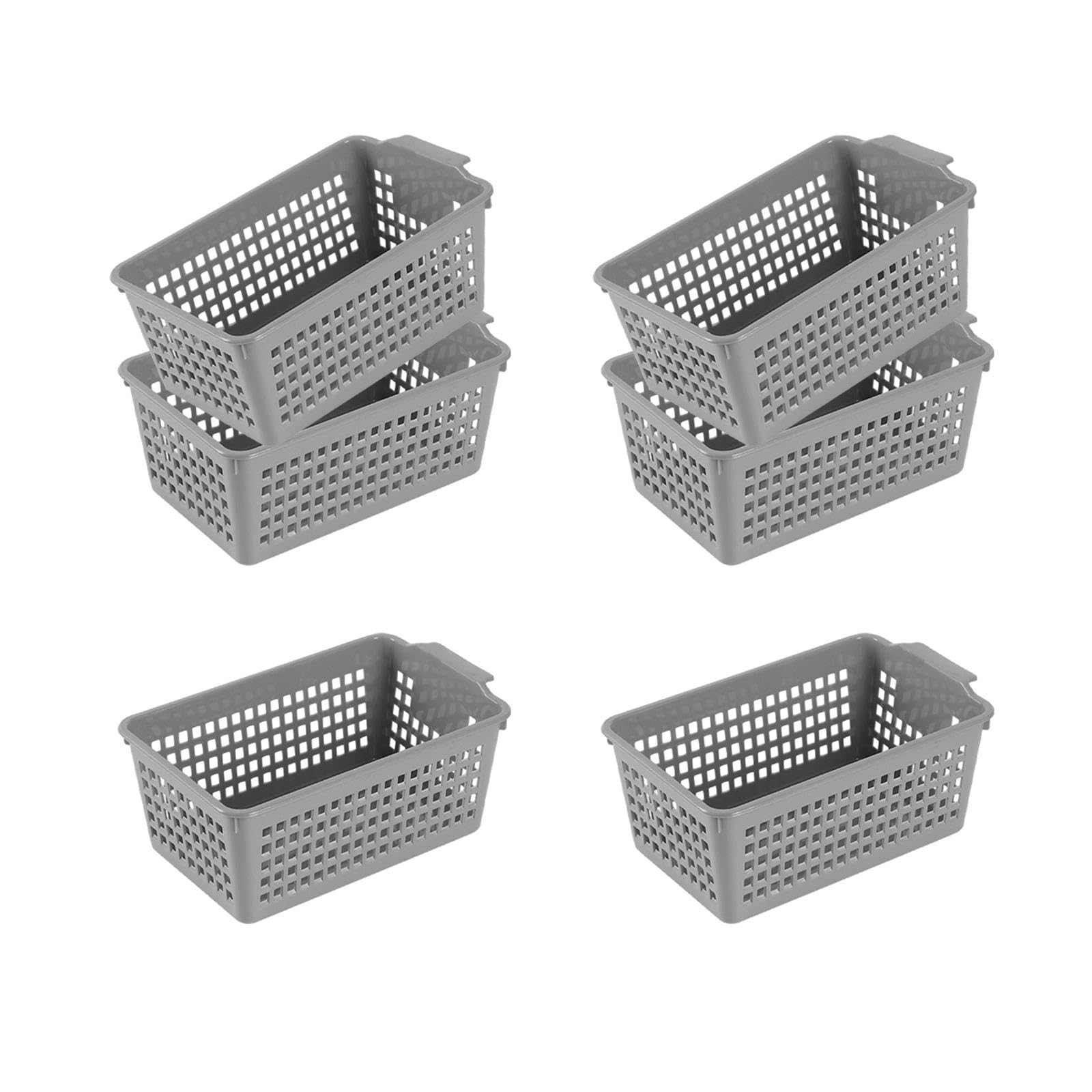 TYUHDUYUR 6 Pack Makeup Organizer Baskets, Cosmetic Trays, Mesh Bins, Vanity Trays for Shelves, Document Organizer, White (Gray)