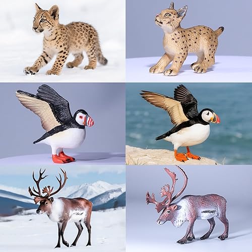 Miniatura 4 de SIENON El juego de 60 juguetes de animales árticos incluye 23 mini animales polares con oso polar, pingüino, caribú, frailecillo, lince, 1 iglú, 4