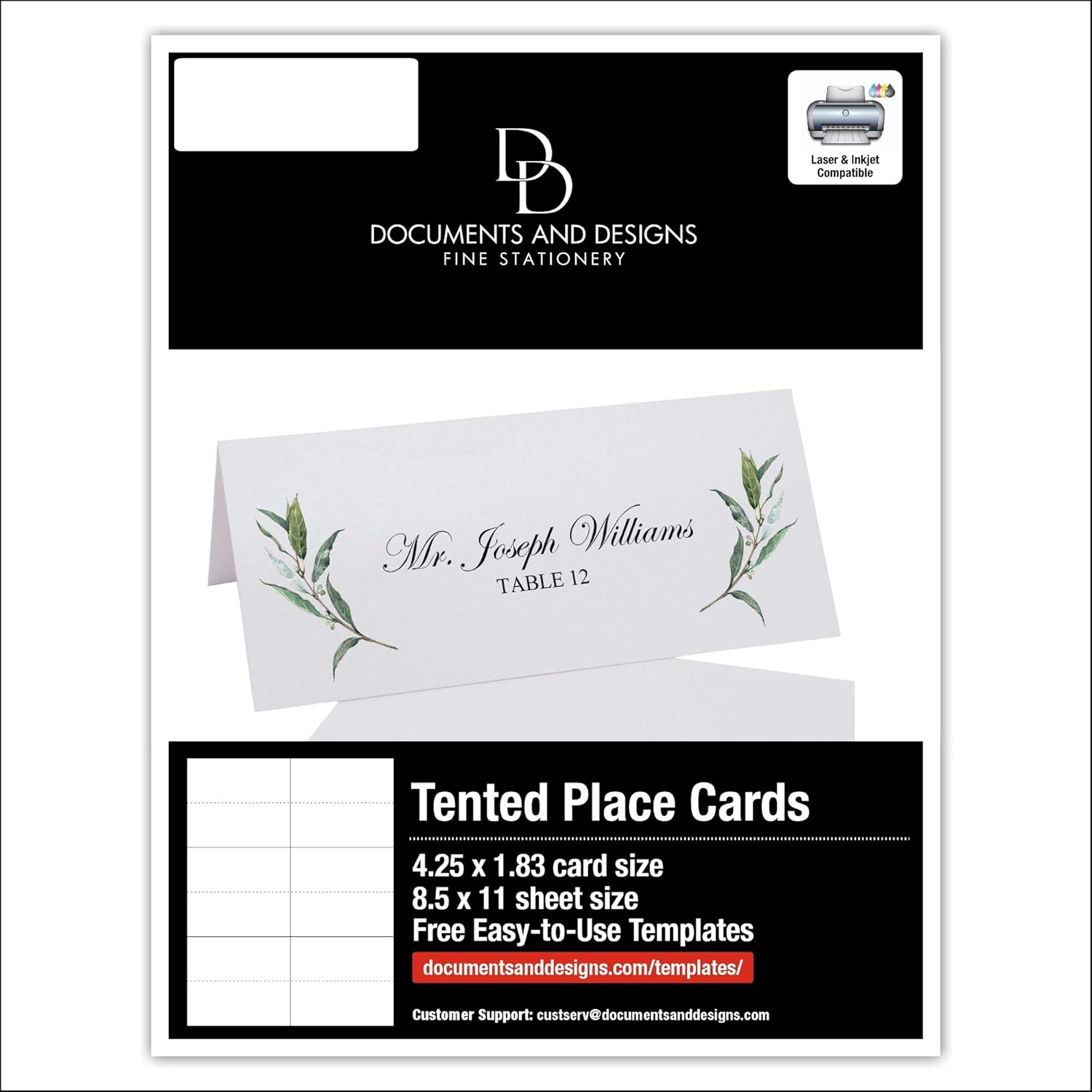 Laurel Wreath and Greenery Corner Printable Place Cards, Set of 150 (25 Sheets), Laser & Inkjet Printers - Wedding, Party, Dinner, and Special Events - Made in the USA
