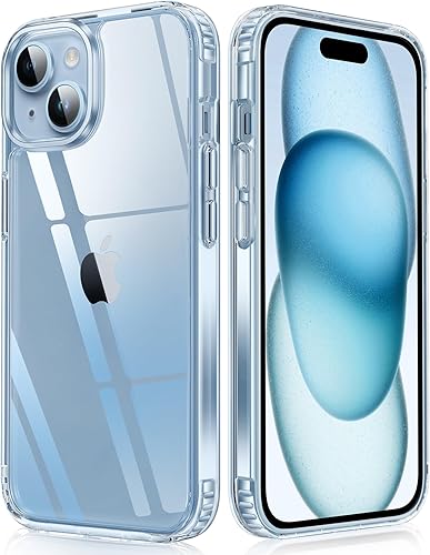 FNTCASE Funda para iPhone 15 Funda protectora transparente delgada a prueba de golpes para teléfono celular  Anti amarillamiento a prueba de