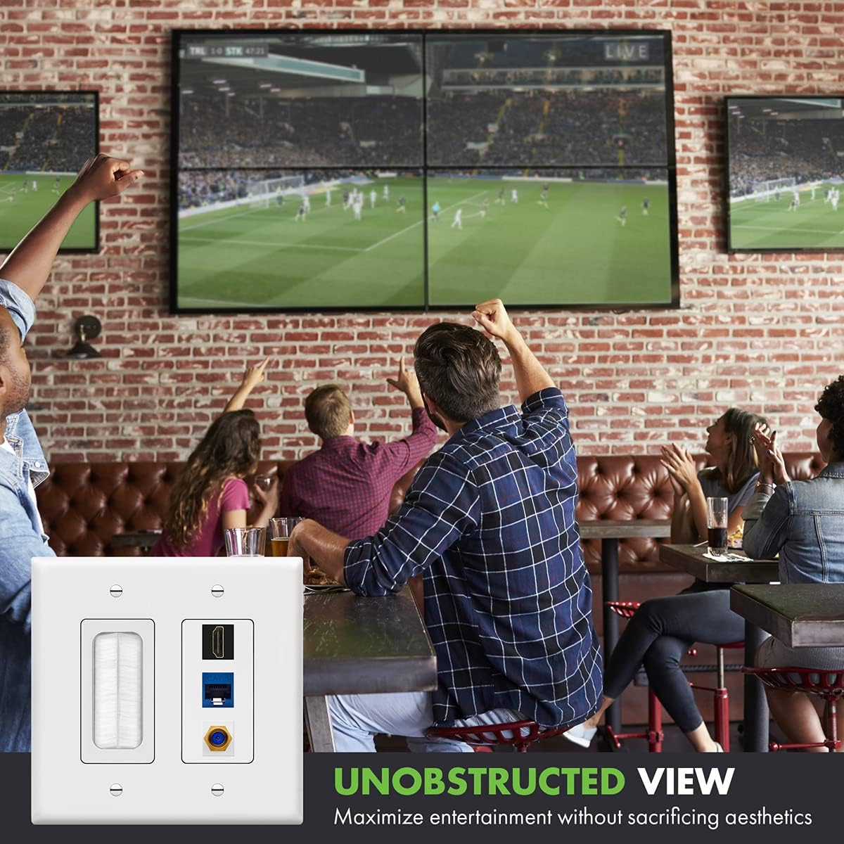 TOPGREENER Double Gang Datacomm Bundle with Multimedia Pass-Through Insert, 3-Port Keystone Jack Insert, Coaxial, Ethernet, HDMI Keystones, and 2-Gang Decorator Wall Plate, TG889173MCFH-W, White