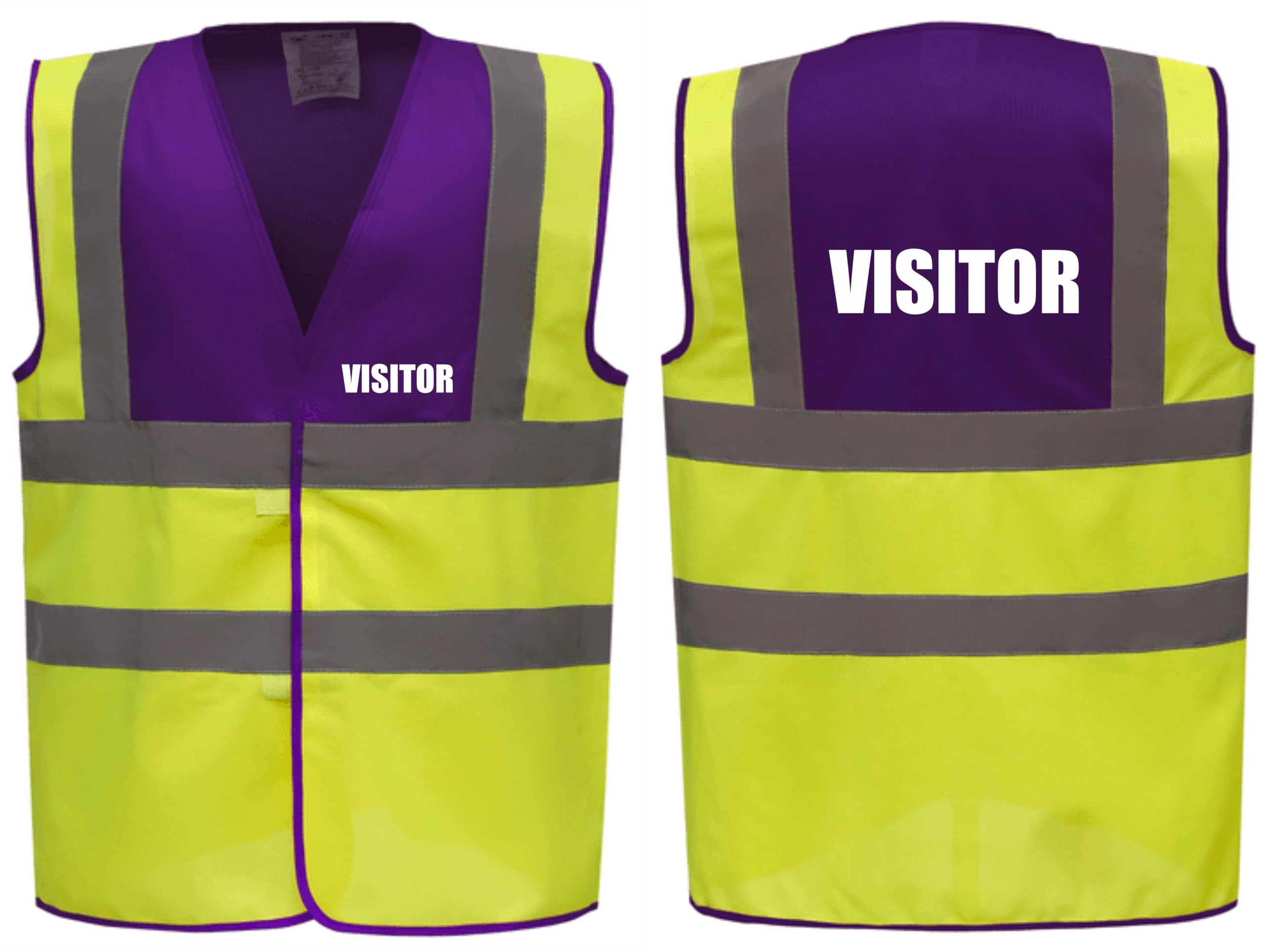 Brook Hi Vis Premium Two Tone Safety Vest - VISITOR Printed Front & Back, Event Management High Viz Waistcoat, Available 8 Colours Hi Vis Vest (UK, Alpha, M, Regular, Regular, Purple/Yellow)