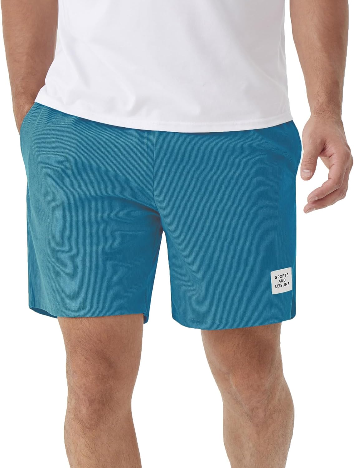 Men's Corduroy Shorts Casual Shorts Mens Beach Shorts 7" Elastic Waist Light Loose Fit with Pockets