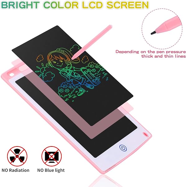 Coozlon LCD Writing Tablet for Kids, 8.5 Inch Erasable LCD Drawing Tablet for Kids with Lock Function Drawing Board for Doodle Drawing and Memo Lists,Free Animal Cartoon Stickers, Cherry Pink - 5