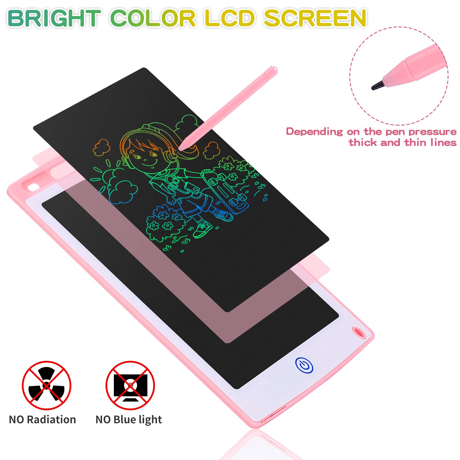 Coozlon LCD Writing Tablet for Kids, 8.5 Inch Erasable LCD Drawing Tablet for Kids with Lock Function Drawing Board for Doodle Drawing and Memo Lists,Free Animal Cartoon Stickers, Cherry Pink — view 5