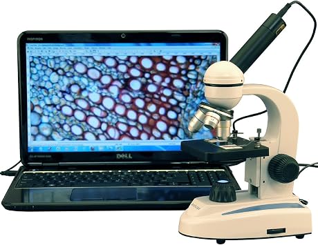 AmScope M149C-E ميكروسكوب أحادي البؤرة ، WF10x و WF25x Eyepieces ، 40x-1000x تكبير ، إضاءة LED ، Brightfield ، مكثف أحادي العدسة ، المرحلة العادية ، 110V أو إطار معدني ثقيل, يتضمن كاميرا 0.3 ميجابيكسل وبرمجيات