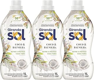 Kit Amaciante Concentrado Girando Sol Coco e Baunilha 1L, 3 Unidades