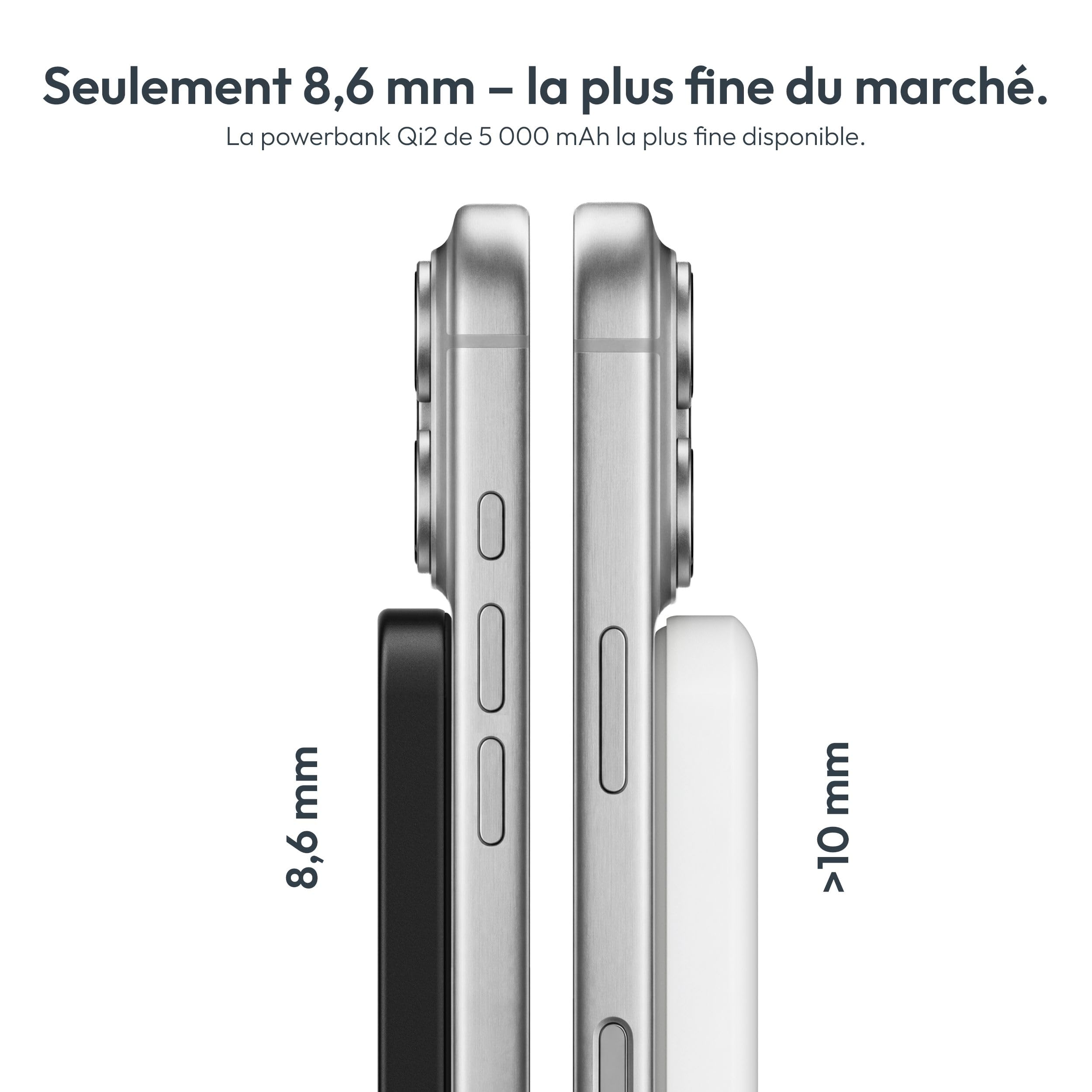 Vonmählen Evergreen Mag - Batterie Externe magnétique Ultra-Fine 5000 mAh, Charge Rapide sans Fil et USB‑C PD, certifiée Qi2 - Noir