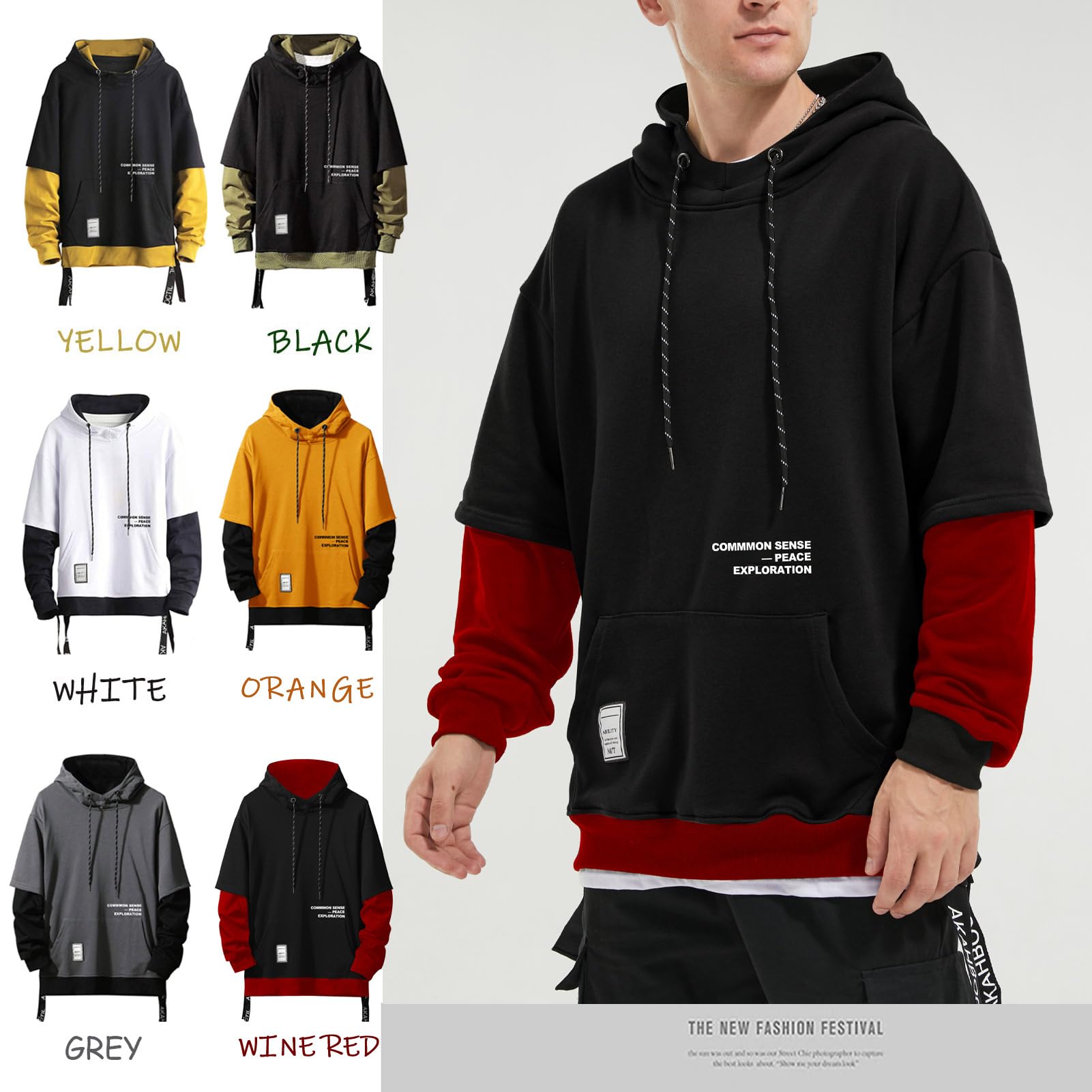Moshtashio Felpa Uomo con Cappuccio Abbigliamento Felpe Manica Lunga Colori a Contrasto Hoodies Sweatshirt Pullover Tops Autunno Inverno Moda