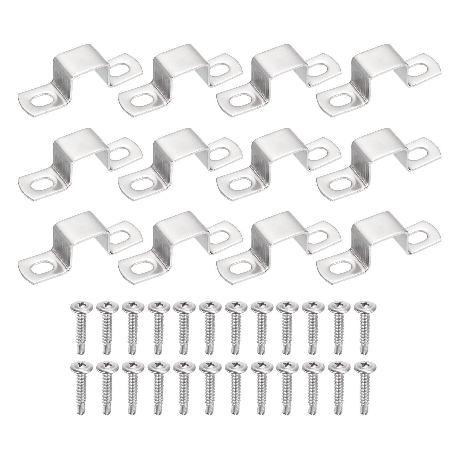 sourcing map 12Pcs U Shape Square Tube Clamp, 25x25mm U Shaped Bracket 304 Stainless Steel Square Strap Clamp with Phillips Head Self Drilling Screws for Pipes Door Closed Bar Holder Railings โ image 1