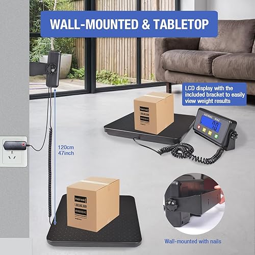 Vista 7 de Surmountway - Báscula de envío industrial con plataforma de aluminio antideslizante, 11.8 x 11.8 pulgadas, báscula postal digital portátil negra