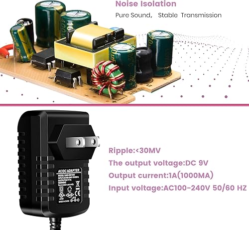 Miniatura 4 de Fuente de alimentación de guitarra, adaptador de cargador de pared de CA 9 V CC 1A 1000 mA Punta Negativa 8 Way Daisy Chain Pedal Cables para la