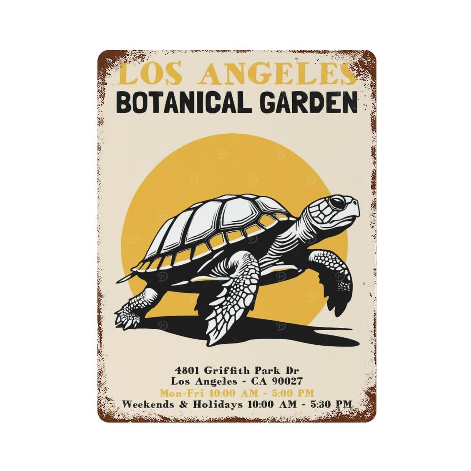 Rust Effect Los Angeles Botanical Garden Poster Distressed Metal Wall Sign 15.7"x11.8", Shabby Chic Decor for Pub, Kitchen And Man Cave Decor