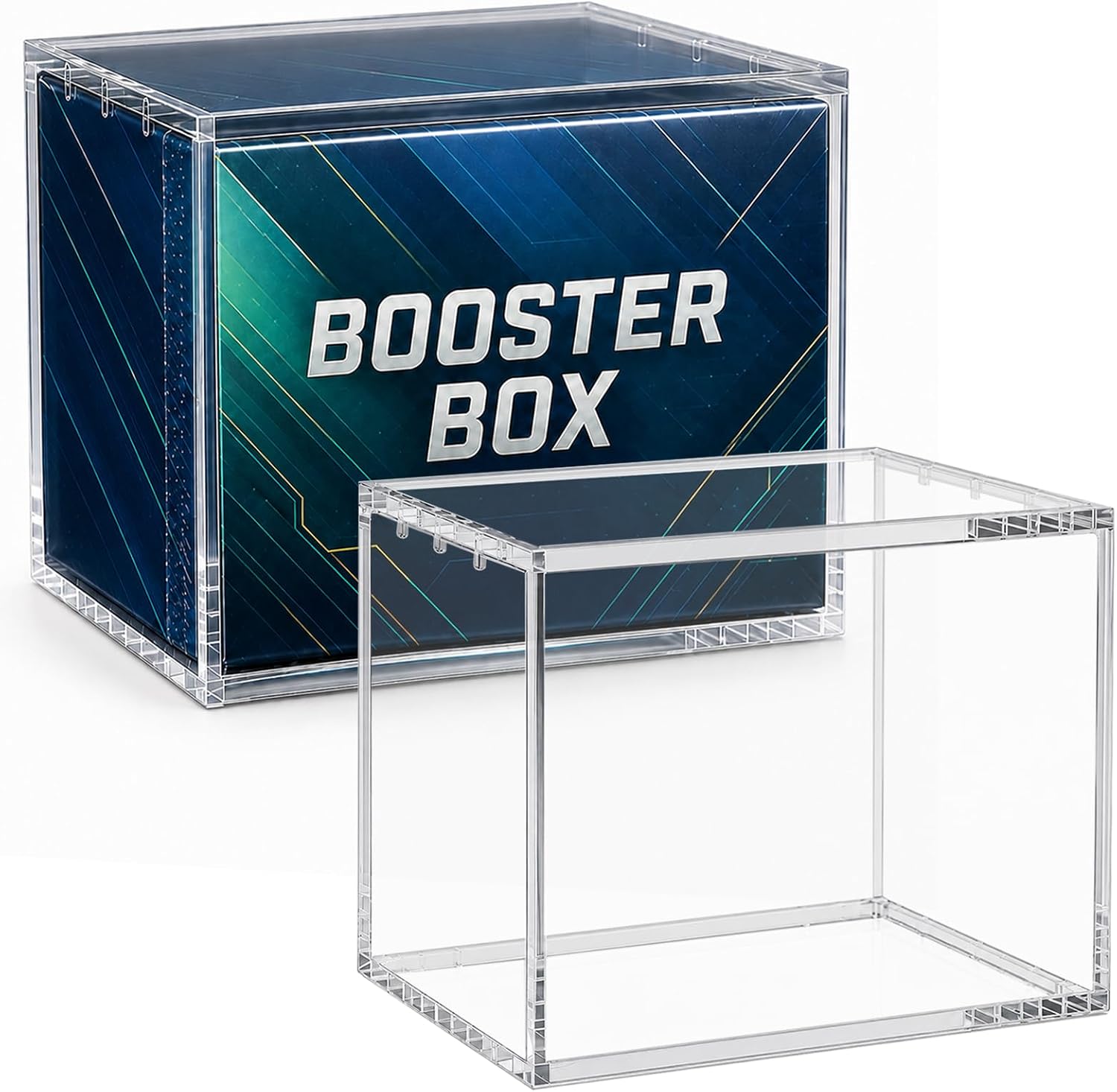 Acrylic Booster Box Display Case , 5mm Ultra-Clear UV Protection Protector with Strong Magnetic Lid , Dustproof Storage Box for US Version Booster Box, No Assembly Required (5.4" L x 3.1" W x 4.9" H)