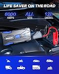 AUTOONE Démarreur de saut de voiture, 6000A Batterie Booster Power Pack pour tous les gaz & 8.0L Moteur diesel, 12V Coffret de saut au lithium portable avec câbles de saut, chargeur de banque d'alimentation, urgence LED FalshLight