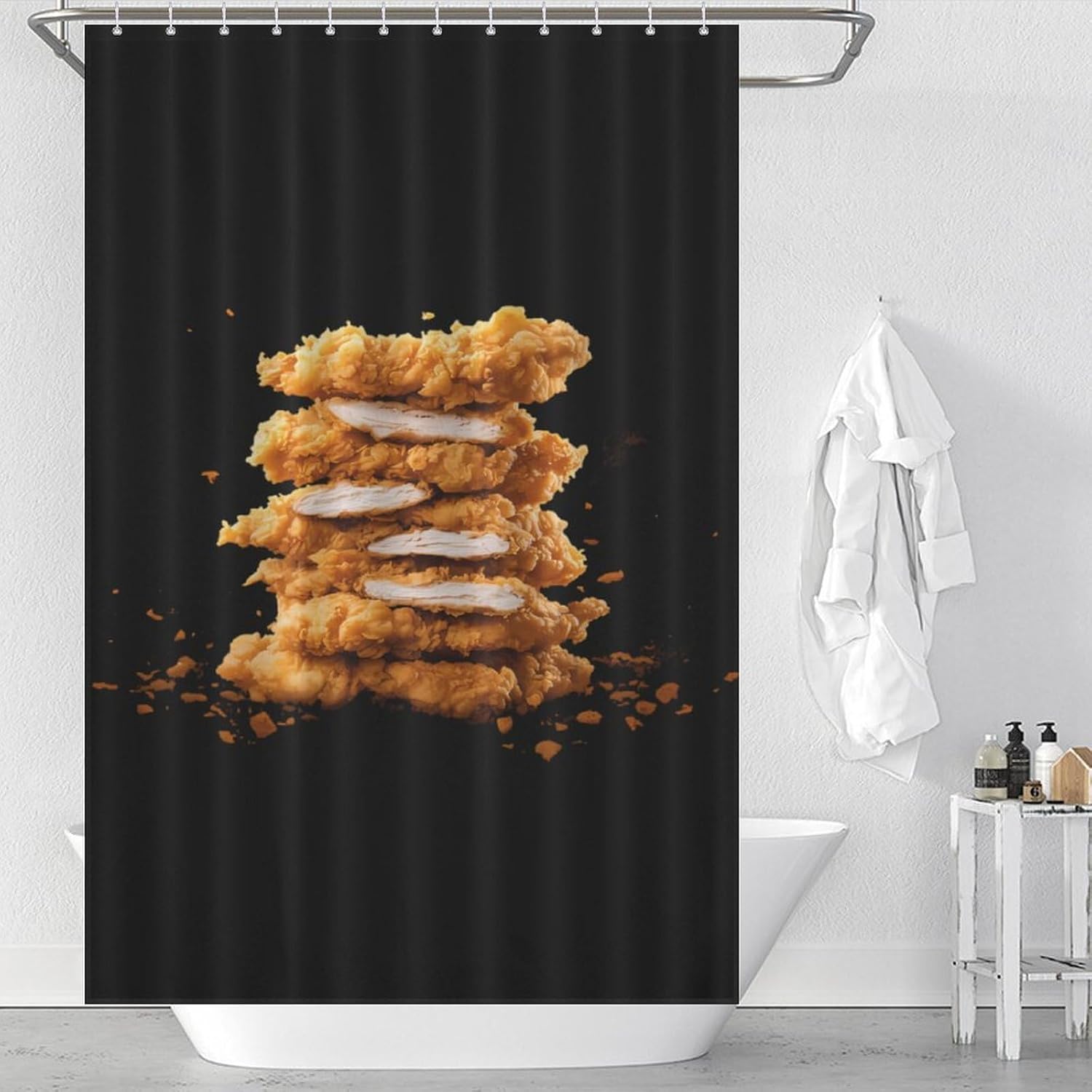 Tendies Chicken Tenders Funny Shower Curtains Washable Bath Curtain Liner with Hooks for Bathroom Bath Tubs