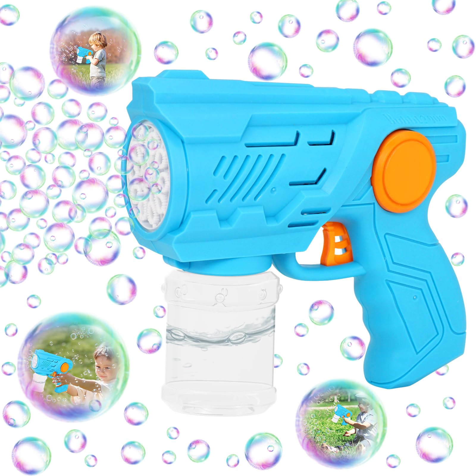 Pistola de burbujas para niños, pistola de burbujas de jabón de 10 agujeros, máquina de burbujas eléctrica con solución de burbujas, regalo adecuado para cumpleaños, exteriores, fiestas, bodas (azul)