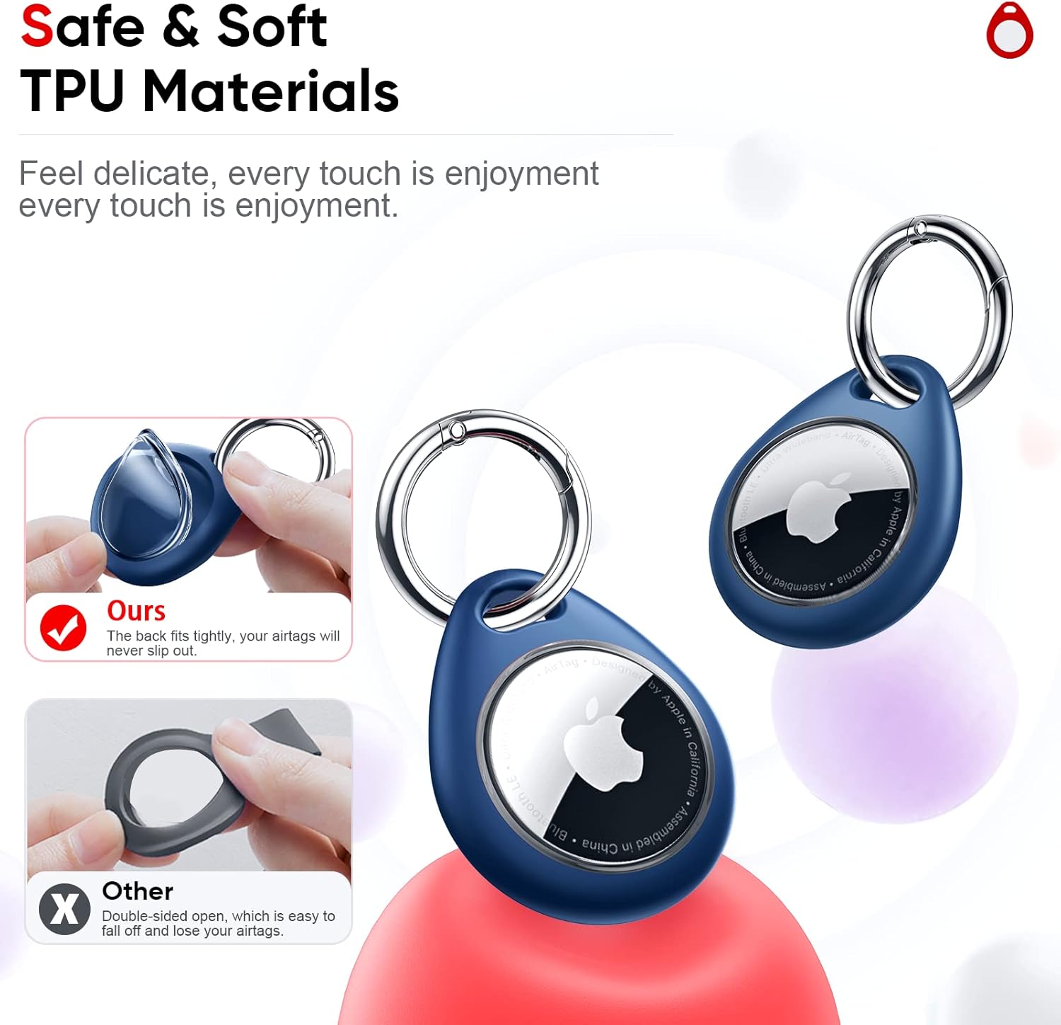 AirTag Keyring Holder Compatible with Apple AirTag Keychain. Anti Lost Waterproof Secure Key Ring Case for Pet Collar Luggage Bag Travel. Protective Full Cover Air Tag Key Chain (4 Pack, Black/Blue) - Image 3