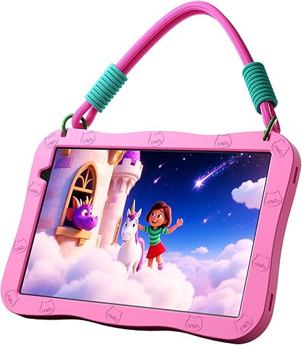 NEWISION Tablet de 10 pulgadas para niños, Android 15 Tablet educativa con cordón, almacenamiento de 32 GB, pantalla HD IPS, WiFi, cámara dual,