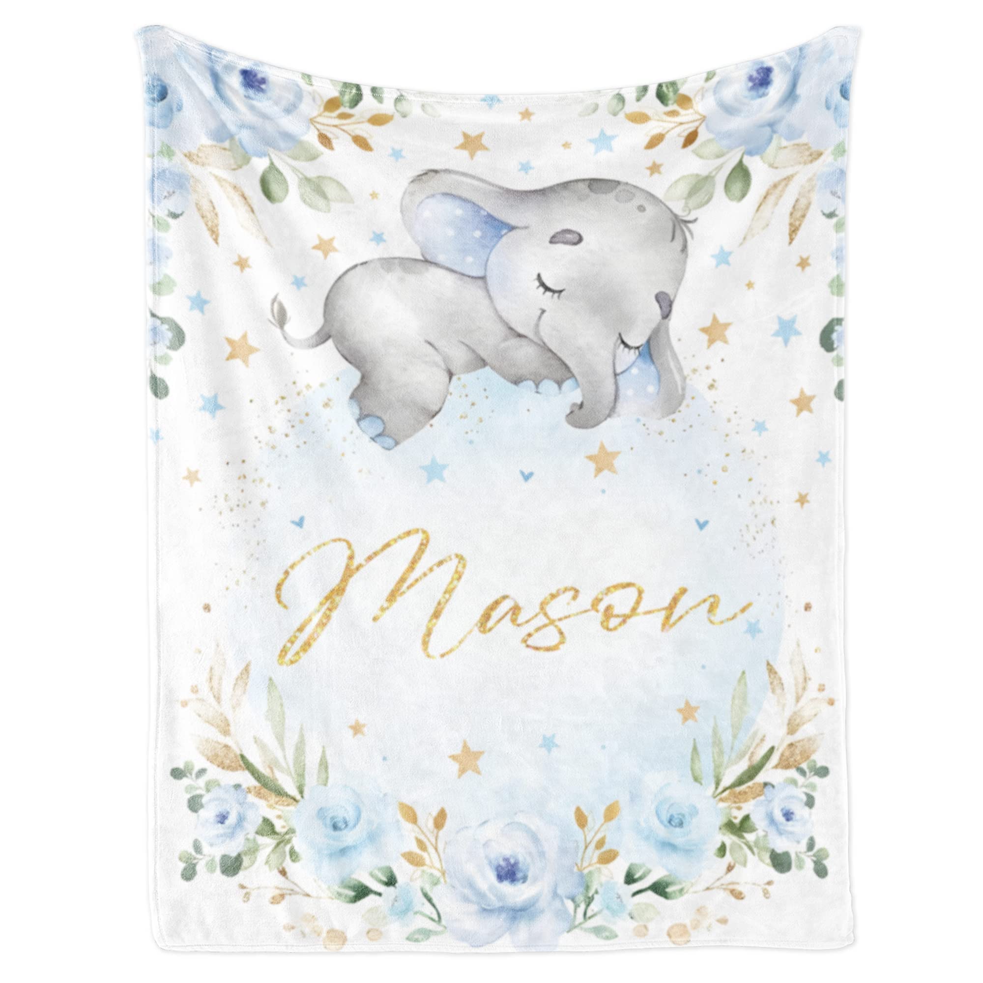 Elephant Baby Blanket Personalized Blanket with Name for Boy Custom Blanket