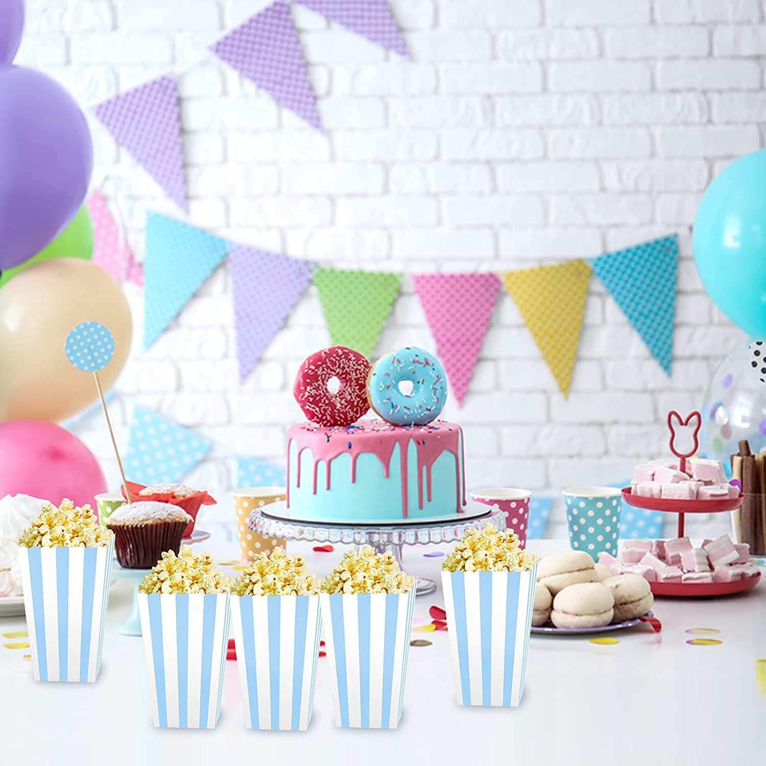 24PCS Popcorn Boîtes,Boite Pop Corn Bonbons Conteneur,Sacs De Pop-Corn,Boîtes de Popcorn,Mini Contenants de Bonbons en Papier,Boîtes à Pop-Corn Pour les FêTes,Anniversaires,CéLéBrations (bleu)