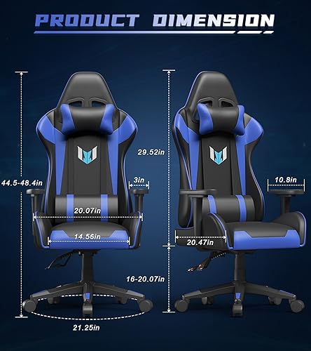 Miniatura 3 de Bigzzia Silla de oficina ergonómica para videojuegos, silla de escritorio giratoria de altura ajustable, silla de computadora reclinable con soporte