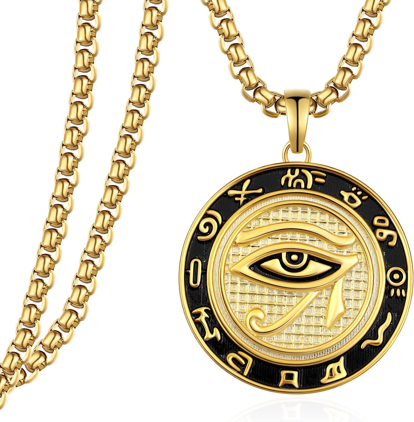 Egyptian Eye of Horus Necklace 925 Sterling Silver Gold Eye of Horus Pendant Necklace Men's Egyptian Jewelry Amulet Gifts for Men Women