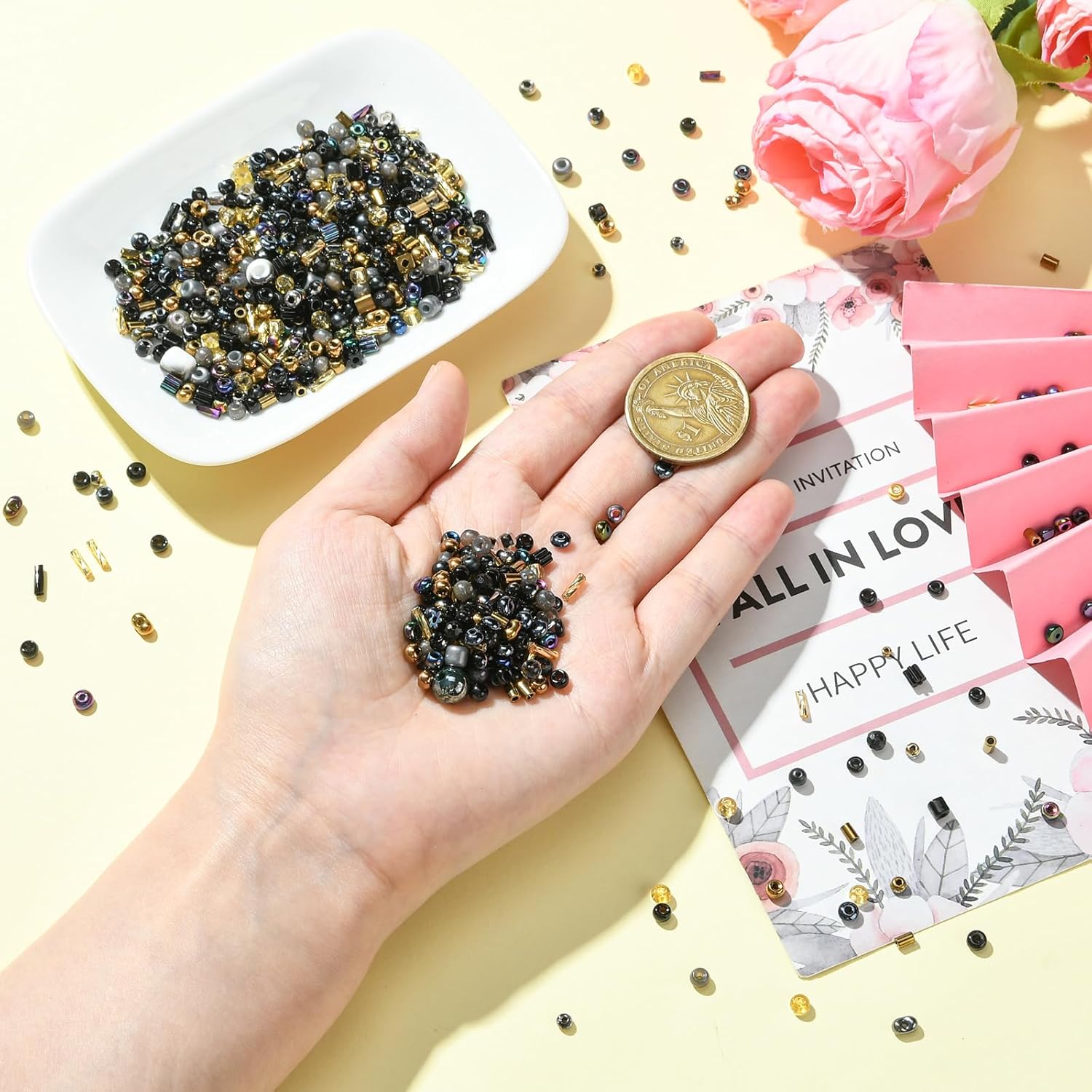 BEEFLYING 1.76oz (50g) Assorted Glass Seed Beads 1.8~10mm Loose Small Embroidery Beads Mini Long Bugle Tube Spacer for Jewelry Making Necklace Bracelet Craft Sewing DIY - Image 3