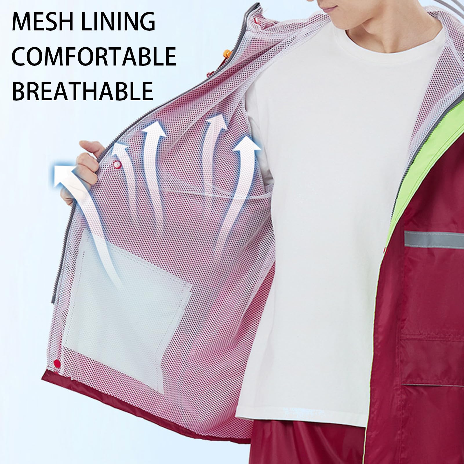 wasserdichte Regenanzüge Im Freien wasserdichte Atmungsaktive Regenjacke Regenhose Set Highlight Reflektierender Sicherheits-Regenmantel