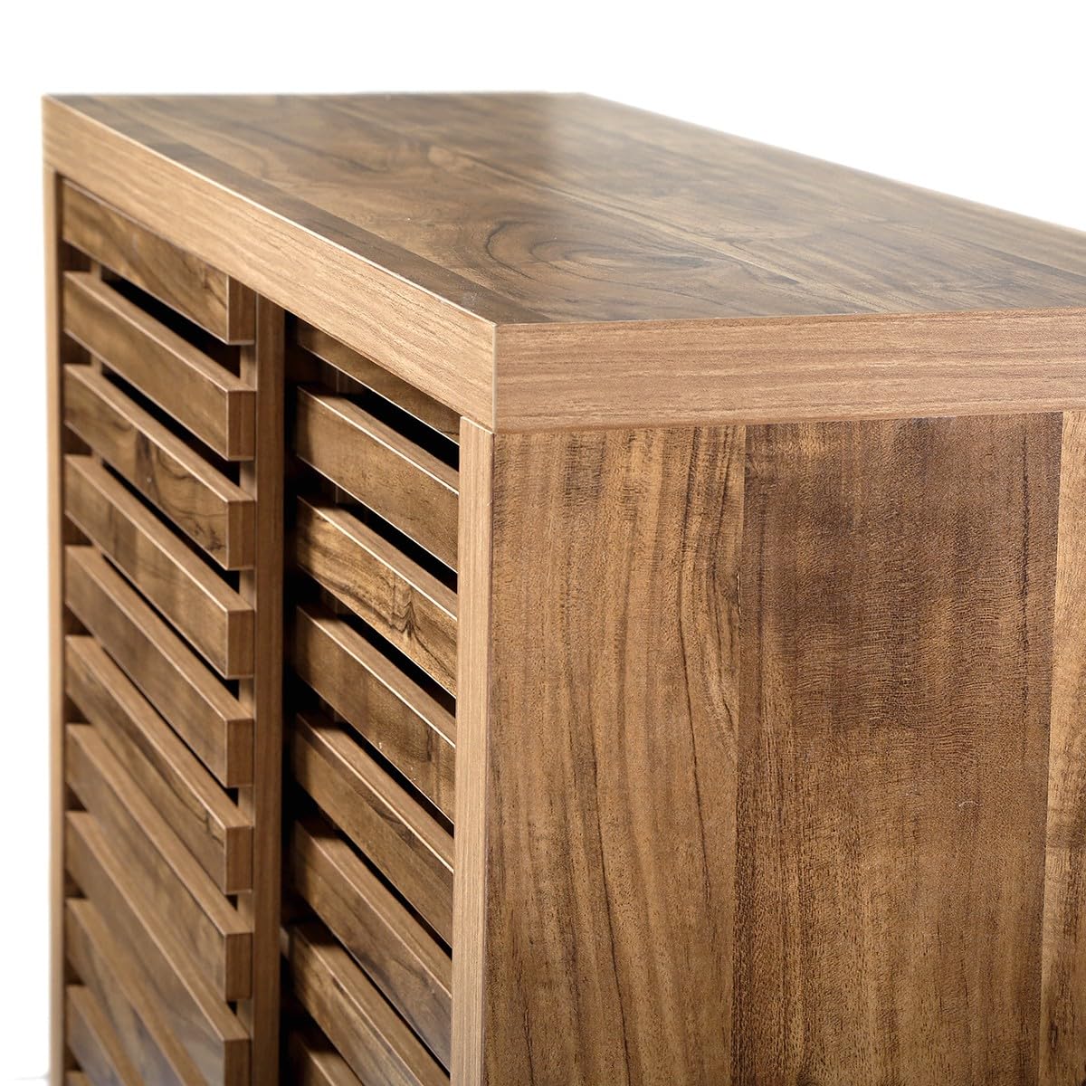 Calicosy Aparador Liam 2 puertas correderas con hojas caladas, decoración de madera | Mueble de almacenamiento, para sala de estar, dormitorio, entrada, 80 x 29 x 88,5 cm