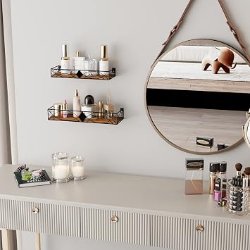 HORLIMER Floating Shelves for Wall Set of 2, Wooden Wall Shelves with Bars, Rustic Wall Mounted Shelves for Kitchen, Bathroom, Bedroom, Living Room, Rhombic Style