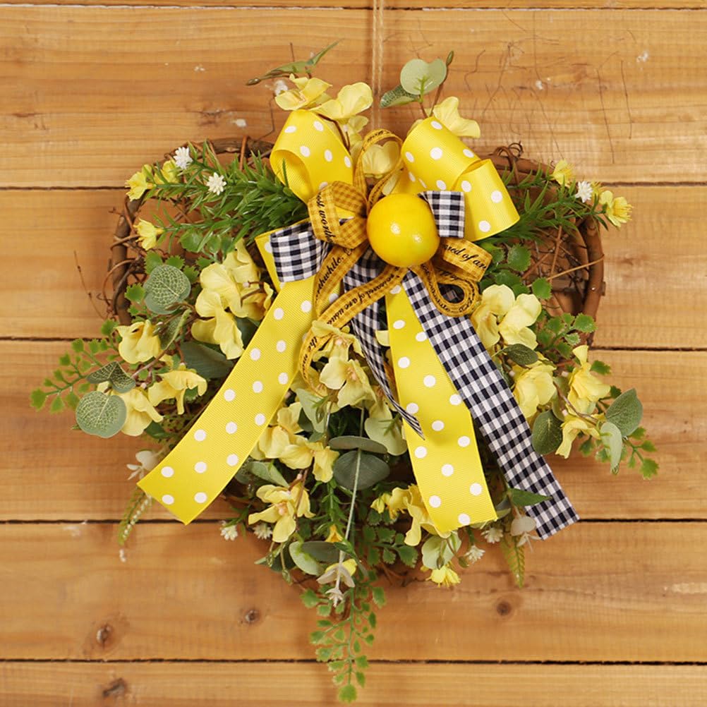 SOIMISS Herz Türkranz Rattan Zitronen Kranz Weidenkranz Frühlingskranz Wandkranz Blumen Dekokranz Girlande Türschild Künstlicher Blumenkranz Wohnzimmer Wanddeko Frühlingsdeko Haustür Landhaus