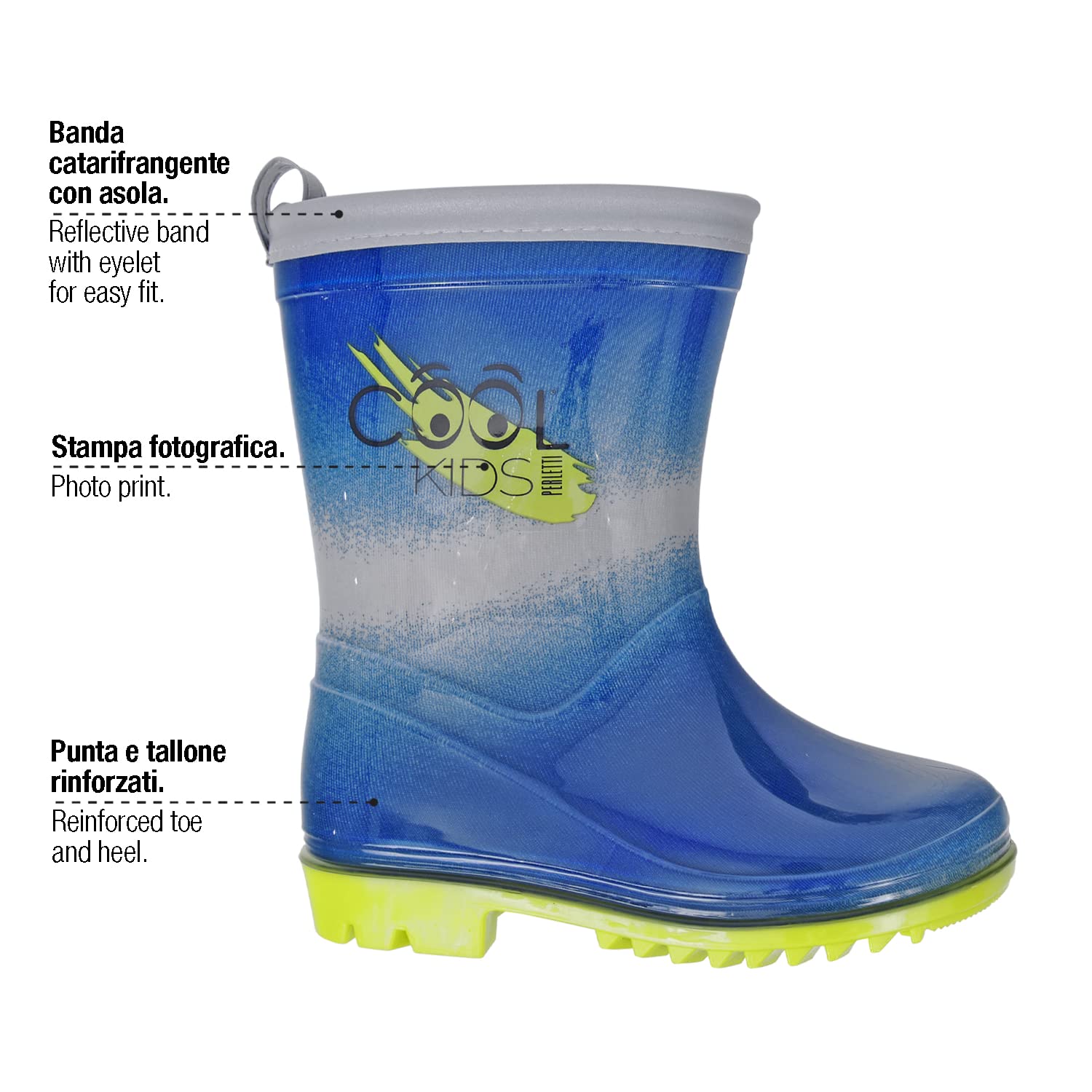 PERLETTI Gummistiefel Reflektierend Kleinkind Jungen 3 4 5 6 Jahre - Bunte Regenstiefel Stiefeletten Wasserdicht Kinder