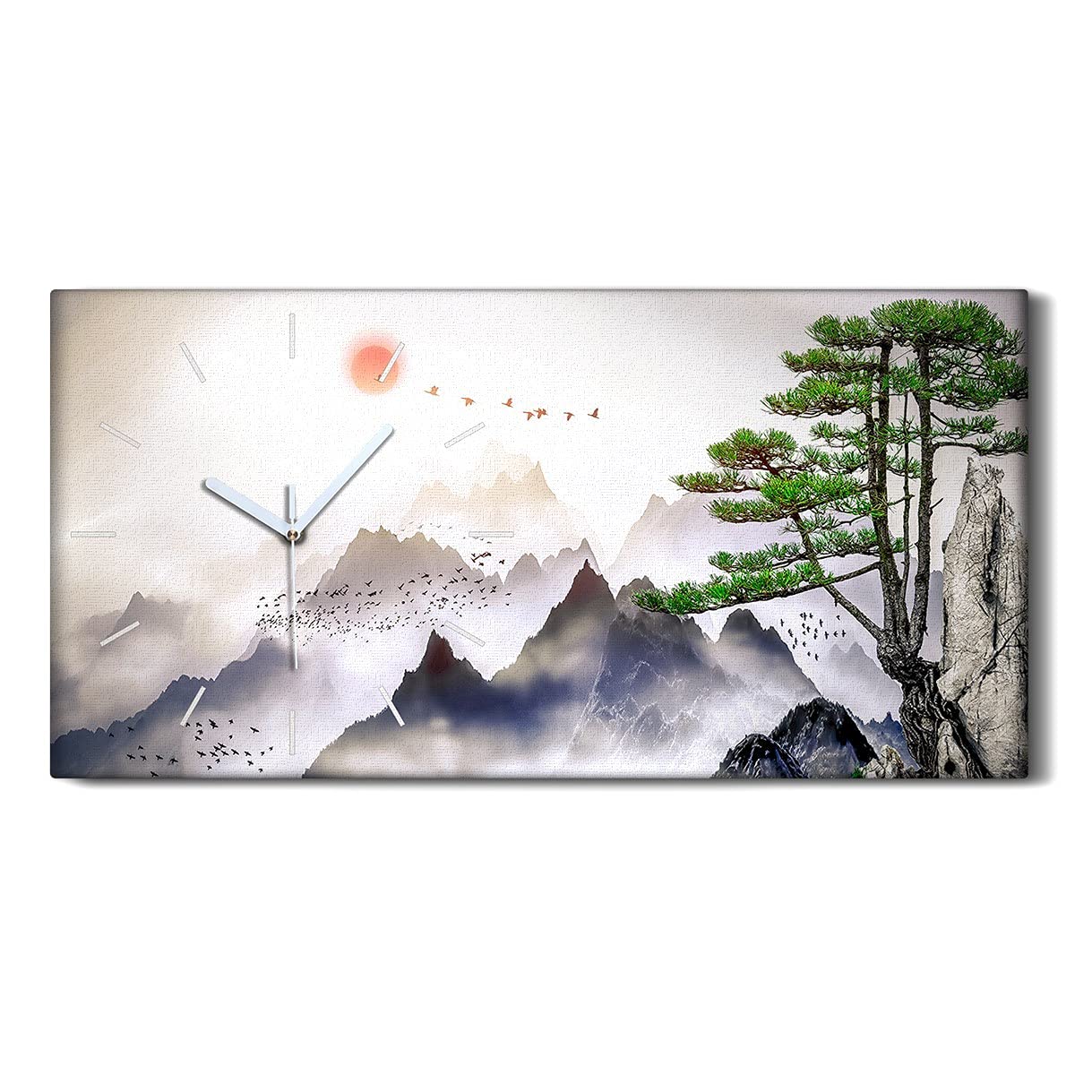 Horloge sur toile montagnes d'Asie pour créer une ambiance zen et silencieuse dans la chambre