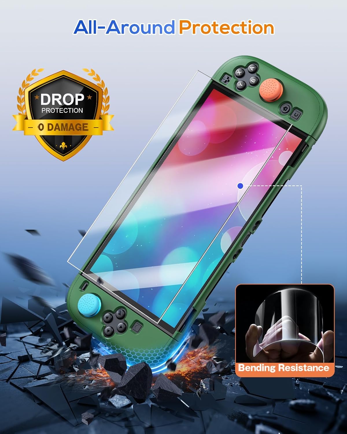 FYOUNG Upgrade Switch 2 Protective Case&Screen Protector Set, Dockable Cute Cover Hard Shell Skin for Nintendo Switch 2 Console Accessories,Travel-Friendly,Kickstand Cutout(Green,for Switch 2 7.9inch)